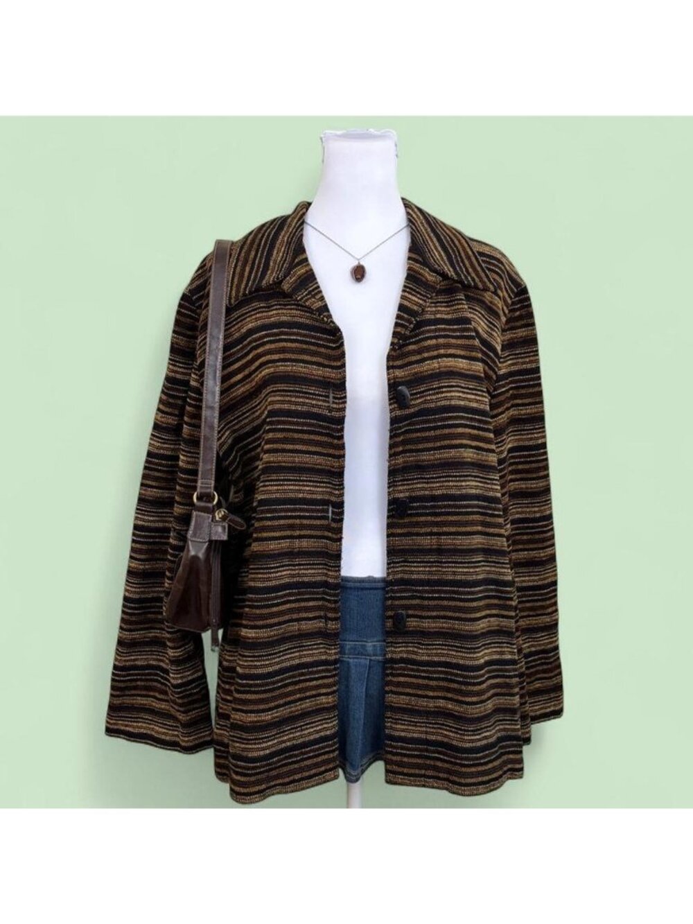 90s brown striped boho jacket